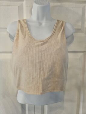 Ribbed Scoop Neck Crop Tank Top - Mushroom